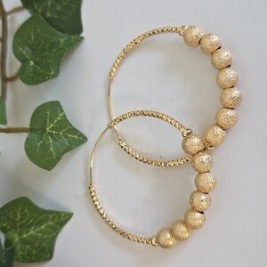 Gold Filled Frosted Bead Hoop Earrings